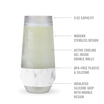 Host Champagne Freeze Stemless Chilling Wine Glasses, 9oz Set of 2, Freezer Cooling Cups, Insulated Flute Gifts for Women, For Mimosas, Prosecco and Bubbly, Marble