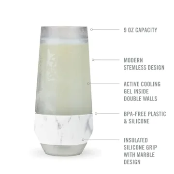 Host Champagne Freeze Stemless Chilling Wine Glasses, 9oz Set of 2, Freezer Cooling Cups, Insulated Flute Gifts for Women, For Mimosas, Prosecco and Bubbly, Marble