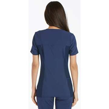 Cherokee Women's Iflex V-Neck Knit Panel Top, Navy, Large