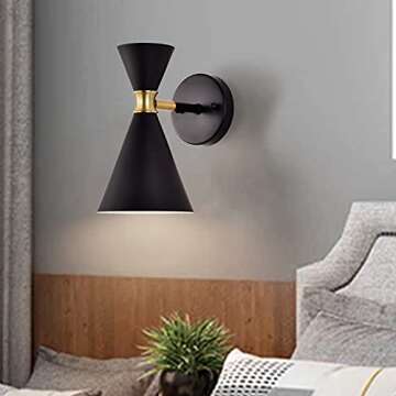 c cattleya Wall Sconce 1-Light Outer Black Inner White 360 Degree Adjustable Wall Light Fxiture for Bedroom/Living Room Hallway