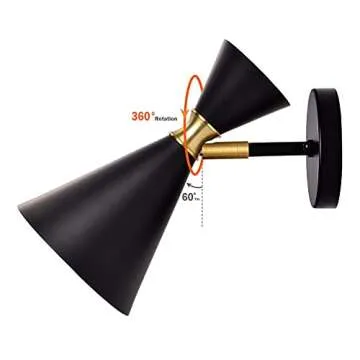 c cattleya Wall Sconce 1-Light Outer Black Inner White 360 Degree Adjustable Wall Light Fxiture for Bedroom/Living Room Hallway