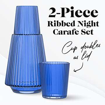 American Atelier Vintage Bedside Water Carafe With Tumbler â€“ 37 Oz Ribbed Pitcher and Matchin...