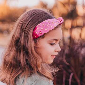 FROG SAC Pink Heart Headband for Girls, Studded Knotted Valentines Day Headbands for Kids, Cute Stud...