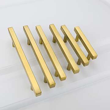 goldenwarm 5 Pack 3-1/2in Drawer Pulls Gold Cabinet Pulls Kitchen Cabinet Handles - LS1212GD90 Modern Dresser Drawer Handles Gold Cabinet Hardware Square Pulls