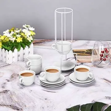 Porcelain Espresso Cups Set with Saucers & Stand