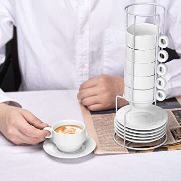 Porcelain Espresso Cups Set with Saucers & Stand