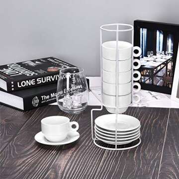 Porcelain Espresso Cups Set with Saucers & Stand