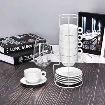 Porcelain Espresso Cups Set with Saucers & Stand