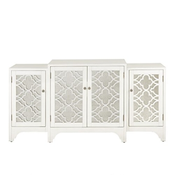 Madison Park Verona Media Console Cabinet - Modern Mid-Century, Quaterfoil Mirrored Door Design Buff...