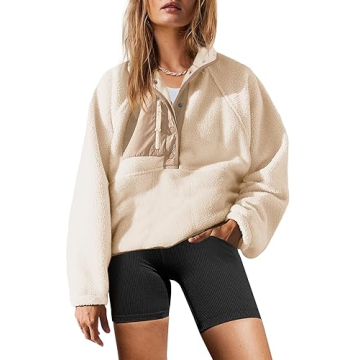 Yanekop Womens Fuzzy Fleece Pullover Sherpa Sweatshirt Long Sleeve Button Down Sweater Jacket with P...