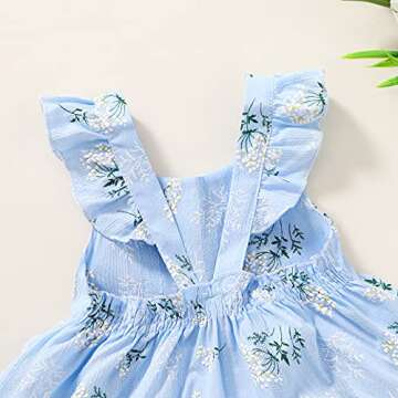 YOUNGER TREE Toddler Girls Outfits Floral Flutter Sleeve Princess Dress Summer Clothes Line Skirts for Girls(12-18 Months,Blue Floral)