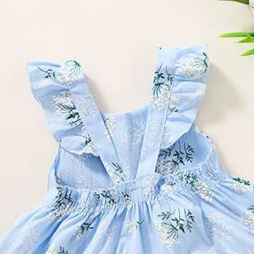 YOUNGER TREE Toddler Girls Outfits Floral Flutter Sleeve Princess Dress Summer Clothes Line Skirts for Girls(12-18 Months,Blue Floral)