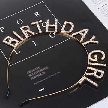 AOPRIE Gold Rhinestone Birthday Princess Crown Tiara Headband Accessory for Women and Girls