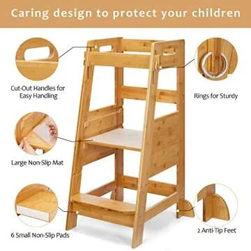 TOETOL Bamboo Toddler Step Stool - Adjustable & Safe