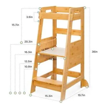TOETOL Bamboo Toddler Step Stool - Adjustable & Safe