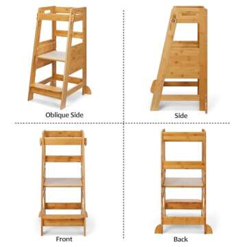 TOETOL Bamboo Toddler Step Stool - Adjustable & Safe