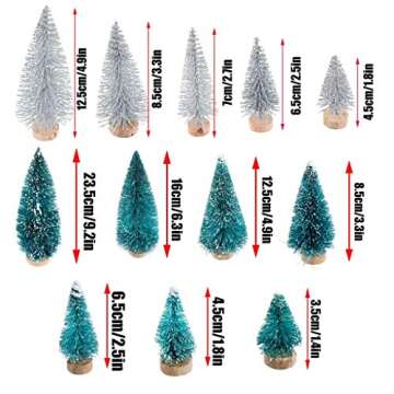 Ioffersuper Mini Christmas Pine Trees with Wood Base - 34Pcs Assorted Sizes for DIY Winter Decor