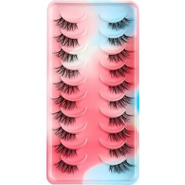 HICOCU Half False Eyelashes Clear Band Russian Strip Lashes D DD Curl Fluffy Mink Lashes Natural Wispy Mink Eye Lashes Pack Reusable Fake Eyelashes Extension 10 Pairs… (HAY-ZM5)