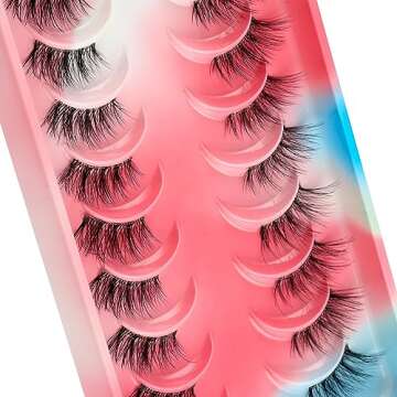HICOCU Half False Eyelashes Clear Band Russian Strip Lashes D DD Curl Fluffy Mink Lashes Natural Wispy Mink Eye Lashes Pack Reusable Fake Eyelashes Extension 10 Pairs… (HAY-ZM5)