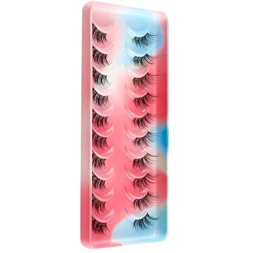 HICOCU Half False Eyelashes Clear Band Russian Strip Lashes D DD Curl Fluffy Mink Lashes Natural Wispy Mink Eye Lashes Pack Reusable Fake Eyelashes Extension 10 Pairs… (HAY-ZM5)