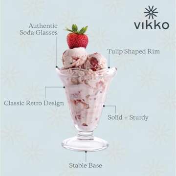 Vikko Glass Dessert Cups, Set of 12 Durable Ice Cream Glasses