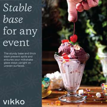 Vikko Glass Dessert Cups, Set of 12 Durable Ice Cream Glasses