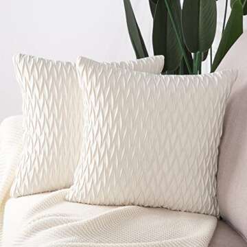 MADIZZ Set of 2 Super Soft Velvet Decorative Throw Pillow Covers 20x20 inch White Square with Textur...