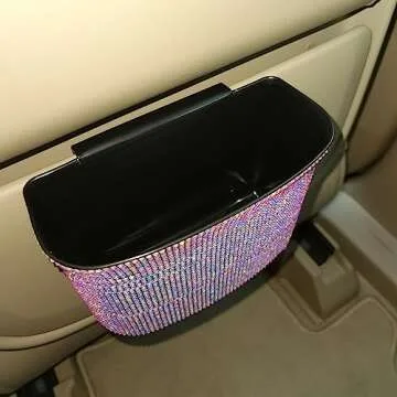 BlingSHD Car Trash Can with Rhinestones - Stylish & Compact