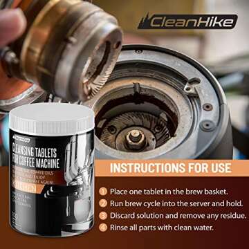 CleanHike Espresso Machine Cleaning Tablets - (100 Tablets) For Jura, Miele, and Universal Coffee Machine for All Brands - Professional Coffee Grease and Residue Cleaner for Baristas (1)