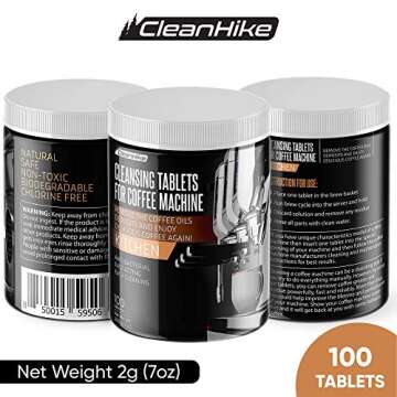CleanHike Espresso Machine Cleaning Tablets - (100 Tablets) For Jura, Miele, and Universal Coffee Machine for All Brands - Professional Coffee Grease and Residue Cleaner for Baristas (1)
