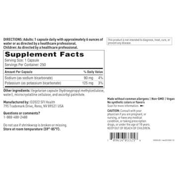 Klaire Labs Sodium Bicarbonate & Potassium Bicarbonate Supplement - Key Components That Help Maintain Healthy pH (Acid/Base) Balance - Gastrointestinal Support - Bi-Carb Formula (250 Capsules)
