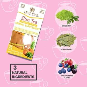 Hyleys Slim Tea Pineapple Flavor - Weight Loss Herbal Supplement Cleanse and Detox - 25 Tea Bags (12 Pack)