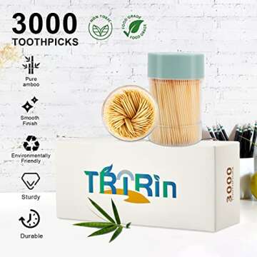 TRTRin Bamboo Wooden Toothpicks - Eco-Friendly Pack of 3000 with Holders