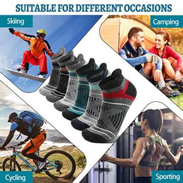 EBMORE Merino Wool Ankle Hiking Socks Compression Warm Winter Thermal Thick Cushion No Show Running Moisture Wicking Athletic Socks Gifts Stocking Stuffers for Men Women 6 Pairs(Color Mix，L)