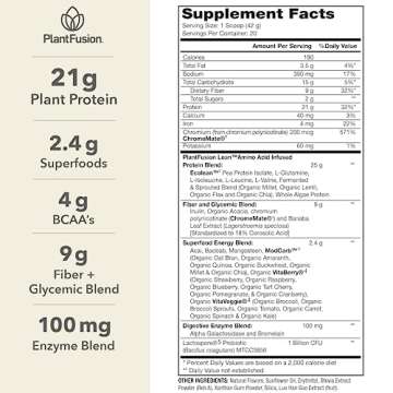 PlantFusion Complete Lean Plant Based Protein Powder - Prebiotic Fiber, Superfoods & Digestive Enzym...