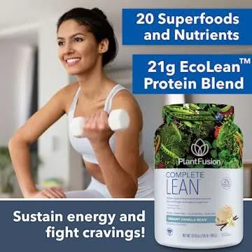 PlantFusion Complete Lean Plant Based Protein Powder - Prebiotic Fiber, Superfoods & Digestive Enzymes - Vegan, Gluten Free, Soy Free, Non-GMO - Vanilla 1.85 lb