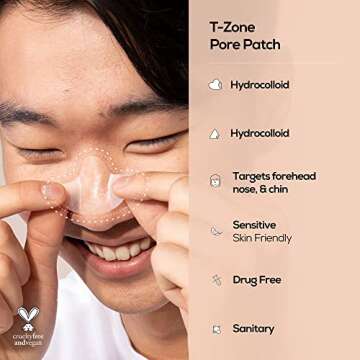 Hanhoo T-Zone Pore Patch, 4 Pore Patches and 4 Triangle Blemish Patches, Improves Look of Clogged Po...