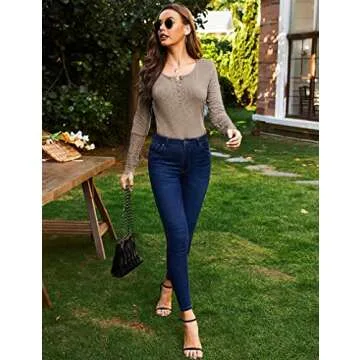 Christmas Sweaters for Women Fall Long Sleeve Shirts Cute Henley Button Tops Khaki S