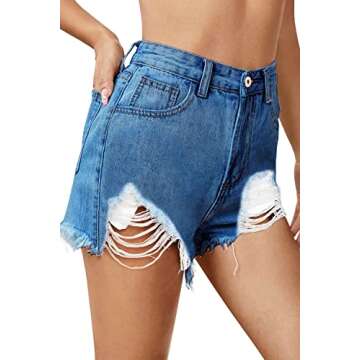 HOCAIES Women's Juniors High Waisted Jean Shorts Frayed Raw Hem Ripped Denim Shorts for Women (2, New Denim-20)