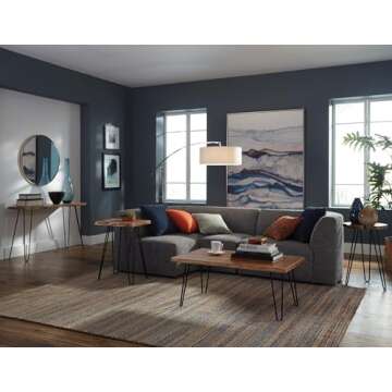 Alaterre Furniture 42-Inch Coffee Table with Metal Hairpin Legs and Natural Live Edge Acacia Wood Top, Clear Natural Finish, Modern Industrial, Farmhouse Style, Living Room Furniture Set