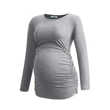 Smallshow Women's Maternity Shirts Long Sleeve Pregnancy Clothes Tops 3-Pack Medium Army Green-Black-Light Grey