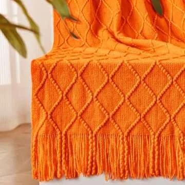 inhand Fall Throw Blanket Burnt Orange Halloween Decor for Couch, Soft Living Room Home Decor Knitte...