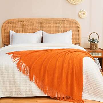 inhand Fall Throw Blanket Burnt Orange Halloween Decor for Couch, Soft Living Room Home Decor Knitted Blanket, Outdoor Lightweight Autumn Blanket, Farmhouse Warm Fall Decoration Indoor, 50"x60"