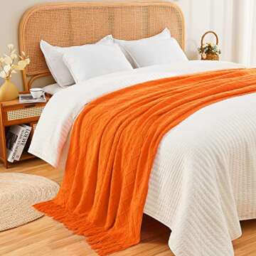 inhand Fall Throw Blanket Burnt Orange Halloween Decor for Couch, Soft Living Room Home Decor Knitted Blanket, Outdoor Lightweight Autumn Blanket, Farmhouse Warm Fall Decoration Indoor, 50"x60"