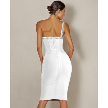 Maketina Rhinestone One Shoulder Bandage Dress for Glam