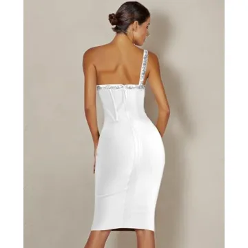Maketina Rhinestone One Shoulder Bandage Dress for Glam