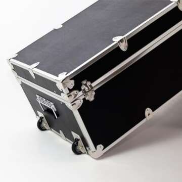 Rhino Trunk & Case Large Essential College Trunk with Wheels - Secure Dorm Storage Chest - Ideal Footlocker for Students - Strong Trunks with 1000+ Pound Sitting Capacity 32"x18"x14" (Black)