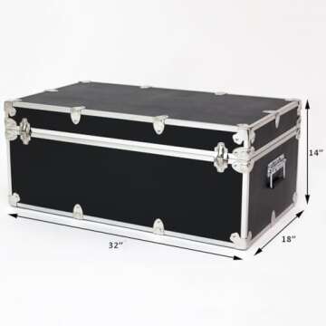 Rhino Trunk & Case Large Essential College Trunk with Wheels - Secure Dorm Storage Chest - Ideal Footlocker for Students - Strong Trunks with 1000+ Pound Sitting Capacity 32"x18"x14" (Black)