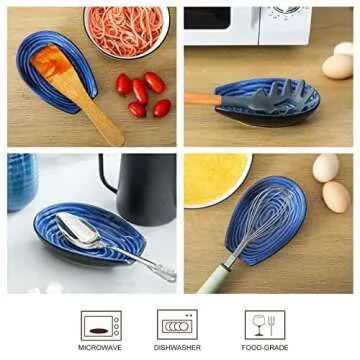 Hasense Ceramic Spoon Rest for Kitchen Counter, 5.7 Inch Blue Porcelain Spoon Holder Farmhouse Cooking and Coffee Spoon Rest for Stove Top, 1 PC