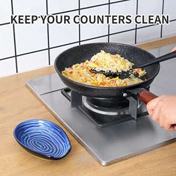 Hasense Ceramic Spoon Rest for Kitchen Counter, 5.7 Inch Blue Porcelain Spoon Holder Farmhouse Cooking and Coffee Spoon Rest for Stove Top, 1 PC